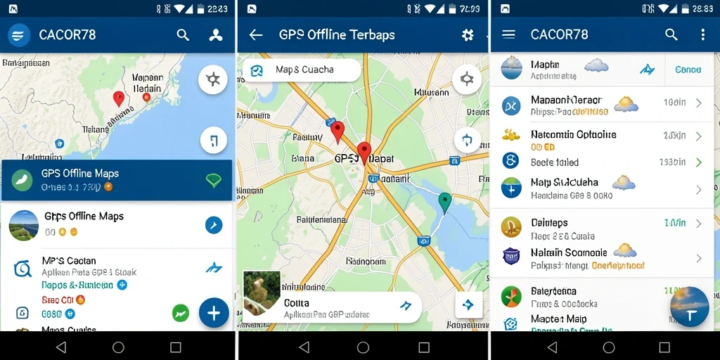 Antarmuka aplikasi CACOR78 menampilkan peta GPS offline yang jelas dan fungsional.