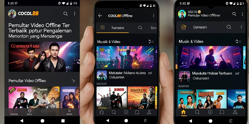 Antarmuka COCOL88 yang user-friendly dengan fitur pemutar video offline.