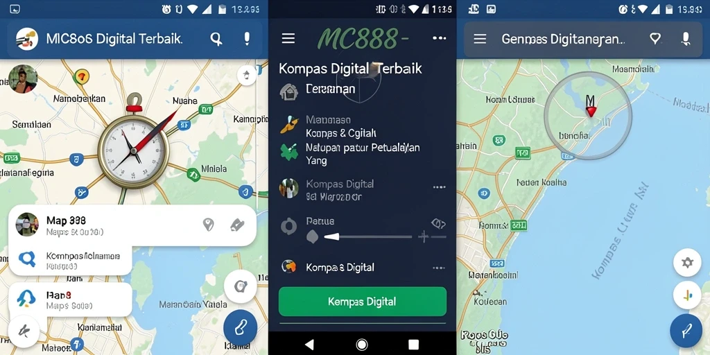 Antarmuka aplikasi MC888 dengan tampilan kompas digital yang menarik.
