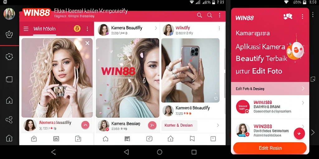 Antarmuka aplikasi WIN88 dengan fitur beautify yang canggih.